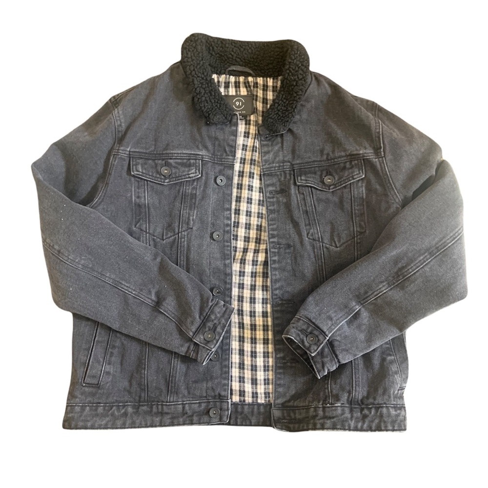 Black cotton on jean fur jacket